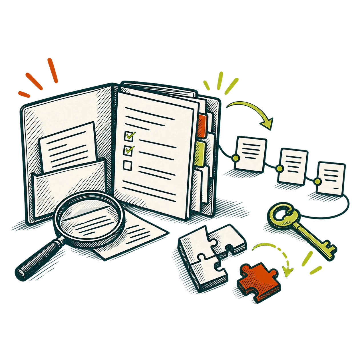 A tabbed deal folder organizes the evidence needed for an ownership decision.